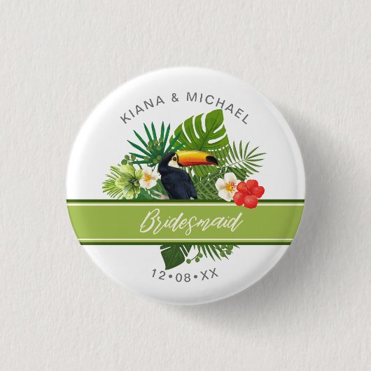Watercolor Tropical Toucan Bridesmaid Green ID577 Button (Vorderseite)