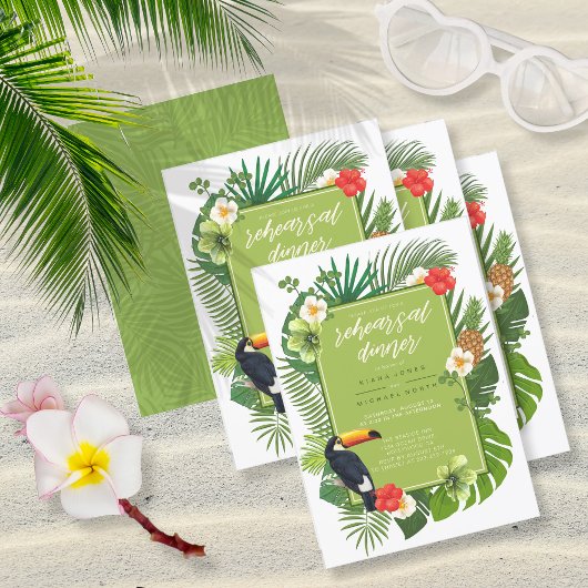 Watercolor Tropical w/Toucan Probe Green ID577 Einladung