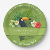 Watercolor Tropical w/Toucan Vielen Dank Green ID5 Pappteller (Vorderseite)