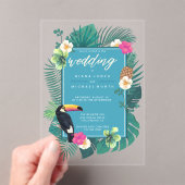 Watercolor Tropical w/Toucan Wedding Aquamarin ID5 Acryleinladungen (Insitu (Handheld))