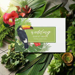 Watercolor Tropical w/Toucan Wedding Green ID577 Gästebuch