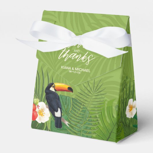 Watercolor Tropical w/Toucan Wedding Green ID577 Geschenkschachtel (Vorderseite)