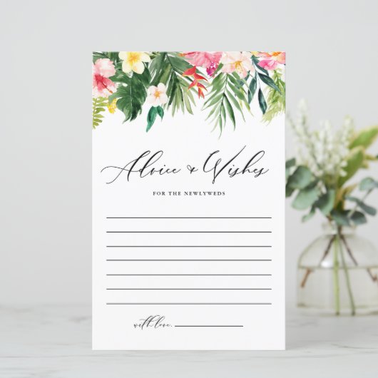 Watercolor Tropical Wedding Addon and Wish Card (Stehend Vorderseite)