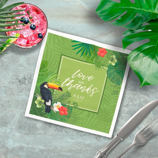 Watercolor Tropical Wedding dank Green ID577 Serviette