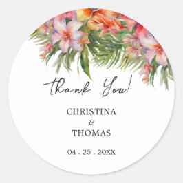 Watercolor Tropical Wedding Vielen Dank Runder Aufkleber