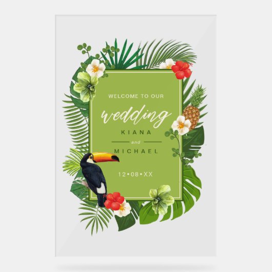 Watercolor Tropical Wedding Welcome Green ID577 Acrylschild (Vorderseite)