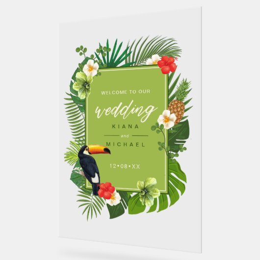 Watercolor Tropical Wedding Welcome Green ID577 Acrylschild (Winkel)