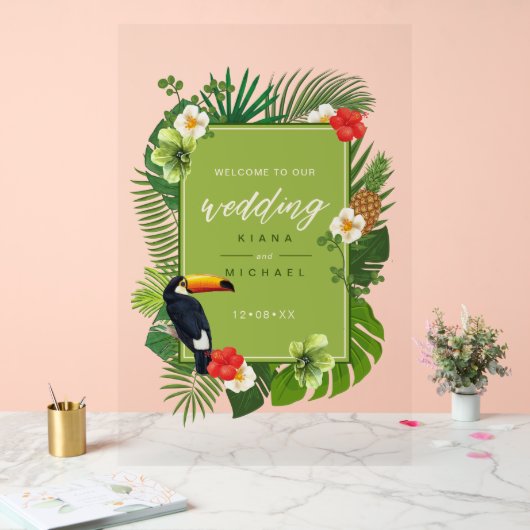 Watercolor Tropical Wedding Welcome Green ID577 Acrylschild (Hochzeit)