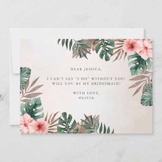 Watercolor Tropical wird meine Bridesmaid-Karte se (Rückseite)