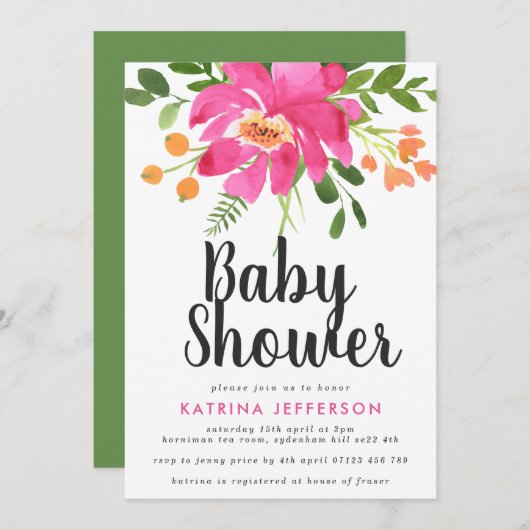 Watercolor Tropics Baby Dusche Einladung (Vorne/Hinten)