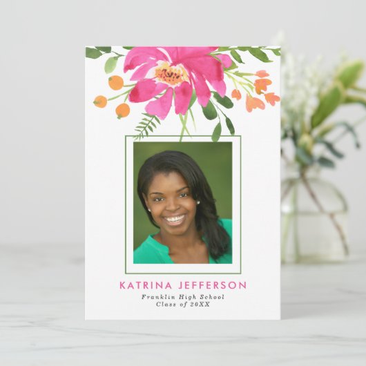 Watercolor Tropics Foto Abschluss Ankündigung (Stehend Vorderseite)