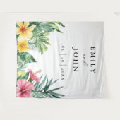 Watercolor Tropische Blume Hochzeitsszenario Foto Wandteppich (Vorderseite (Horizontal))