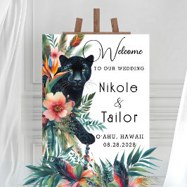 Watercolor Tropische Blume und Jaguar Willkommen Poster