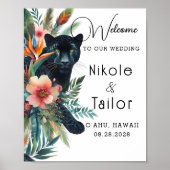 Watercolor Tropische Blume und Jaguar Willkommen Poster (Vorne)