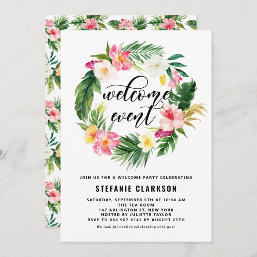 Watercolor Tropische Blume Willkommensereignis Einladung (Vorne/Hinten)