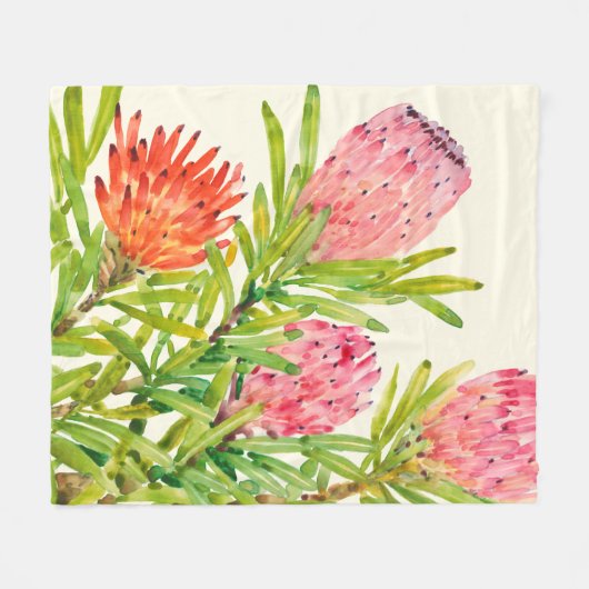 Watercolor-tropische Blumen Fleecedecke (Vorderseite (Horizontal))