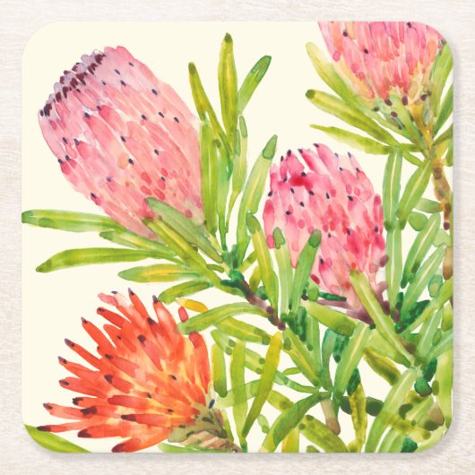 Watercolor-tropische Blumen Rechteckiger Pappuntersetzer (Vorderseite)