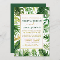 Watercolor Tropische Vegetation Gold Wedding Green
