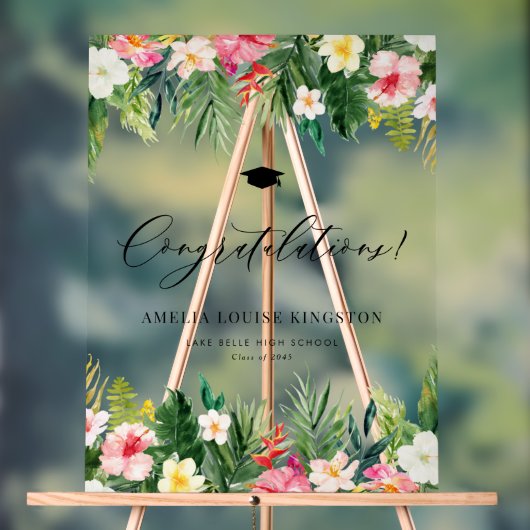 Watercolor Tropischer Abschluss Herzlichen Glückwu Acrylschild (Neutral)