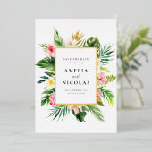 Watercolor Tropischer botanischer Rahmen Save the Folieneinladung (Stehend vorne)