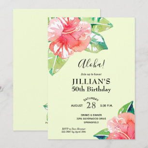 Watercolor Tropischer Hibiskus Geburtstag lädt ein