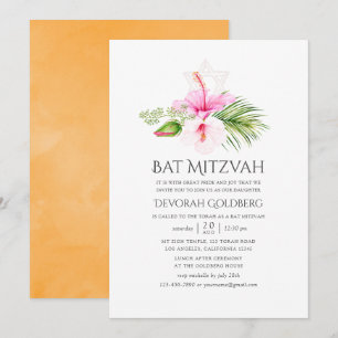 Watercolor-Tropisches-Floral-Bat-Mizwa Einladung