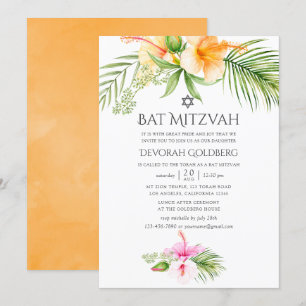 Watercolor-Tropisches-Floral-Bat-Mizwa Einladung