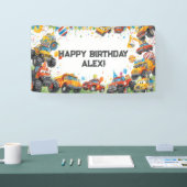Watercolor Trucks Birthday Banner Construction Car (Messe)