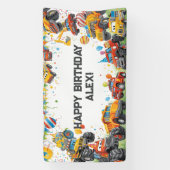 Watercolor Trucks Birthday Banner Construction Car (Vertikal)