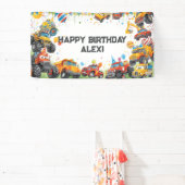 Watercolor Trucks Birthday Banner Construction Car (InSitu)