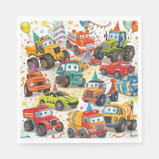 Watercolor Trucks Paper Napkins Construction Cars Serviette (Vorderseite)