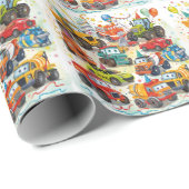 Watercolor Trucks Wrapping Paper Construction Geschenkpapier (Rolleneckpunkt)