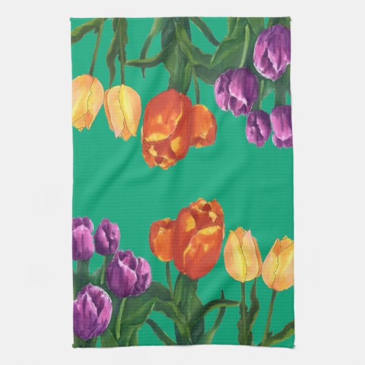Watercolor Tulip Fields Kitchen Towels Geschirrtuch (Vertikal)