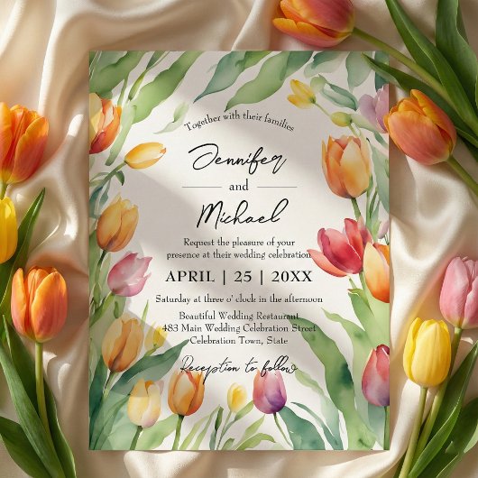 Watercolor Tulip Garden Spring Floral Wedding Einladung