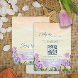 Watercolor Tulip Spring QR Code Wedding reply By RSVP Karte