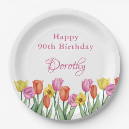 Watercolor Tulips 90th Birthday Party Pappteller