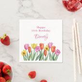 Watercolor Tulips 90th Birthday Party Serviette (Beispiel)
