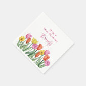 Watercolor Tulips 90th Birthday Party Serviette (Ecke)