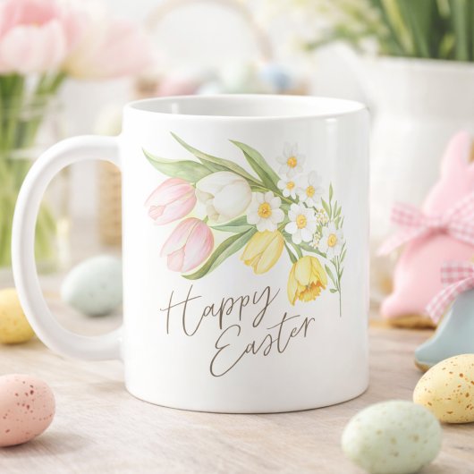 Watercolor Tulips & Daffodils Happy Easter  Kaffeetasse