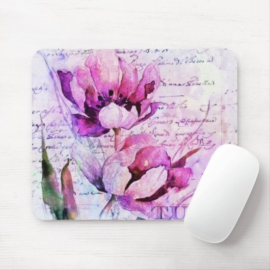 Watercolor tulips mousepad (Mit Mouse)