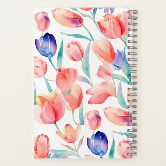 Watercolor Tulips Muster SpiralNotebook Notizblock (Rückseite)