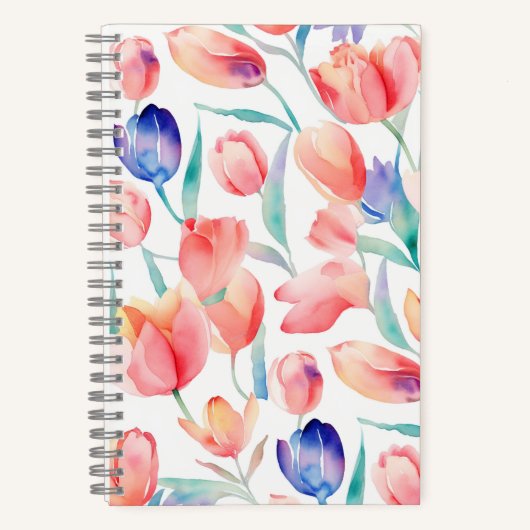 Watercolor Tulips Muster SpiralNotebook Notizblock (Vorderseite)