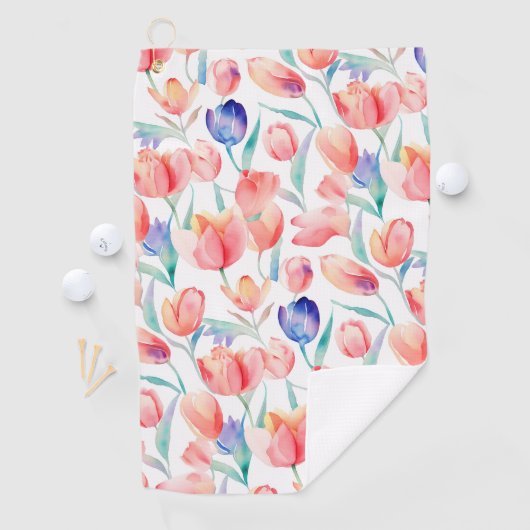 Watercolor Tulips Pattern Golf Handtuch (Insitu)