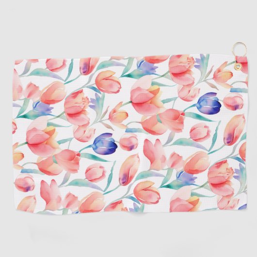 Watercolor Tulips Pattern Golf Handtuch (Horizontal)