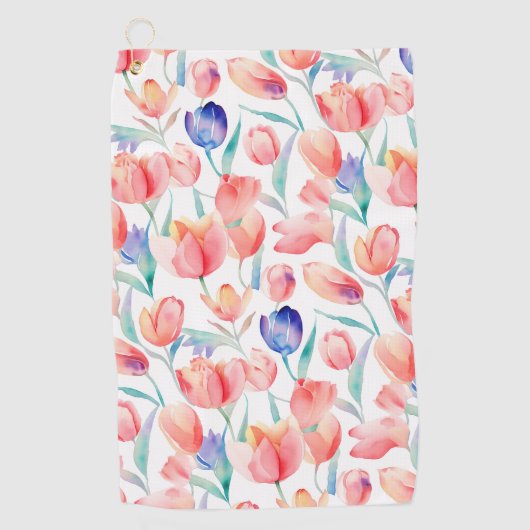 Watercolor Tulips Pattern Golf Handtuch (Vorderseite)