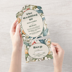 Watercolor Tulips William Morris Wedding All In One Einladung