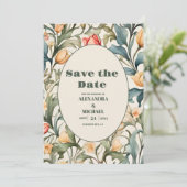 Watercolor Tulips William Morris Wedding Save The Date (Stehend Vorderseite)