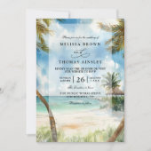 Watercolor Tulum Tropical Beach QR Code Wedding Einladung (Vorderseite)