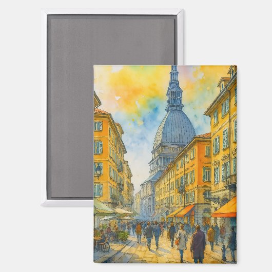 Watercolor Turin Italy – Mole Antonelliana City Magnet (Vorderseite/Rückseite)