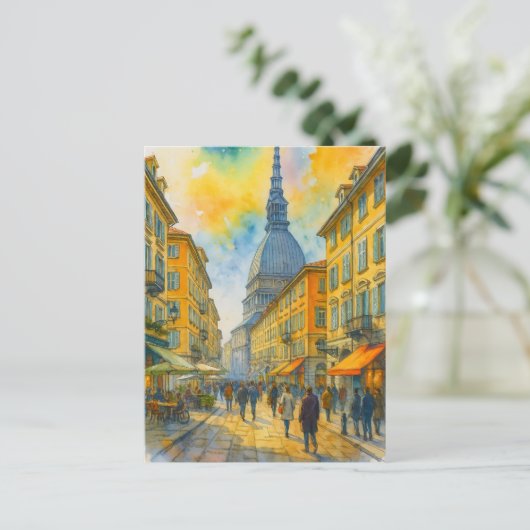 Watercolor Turin Italy – Mole Antonelliana City Postkarte (Stehend Vorderseite)
